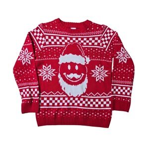 Santa Red and White Ugly Holiday Sweater, Unisex Kid's Size L